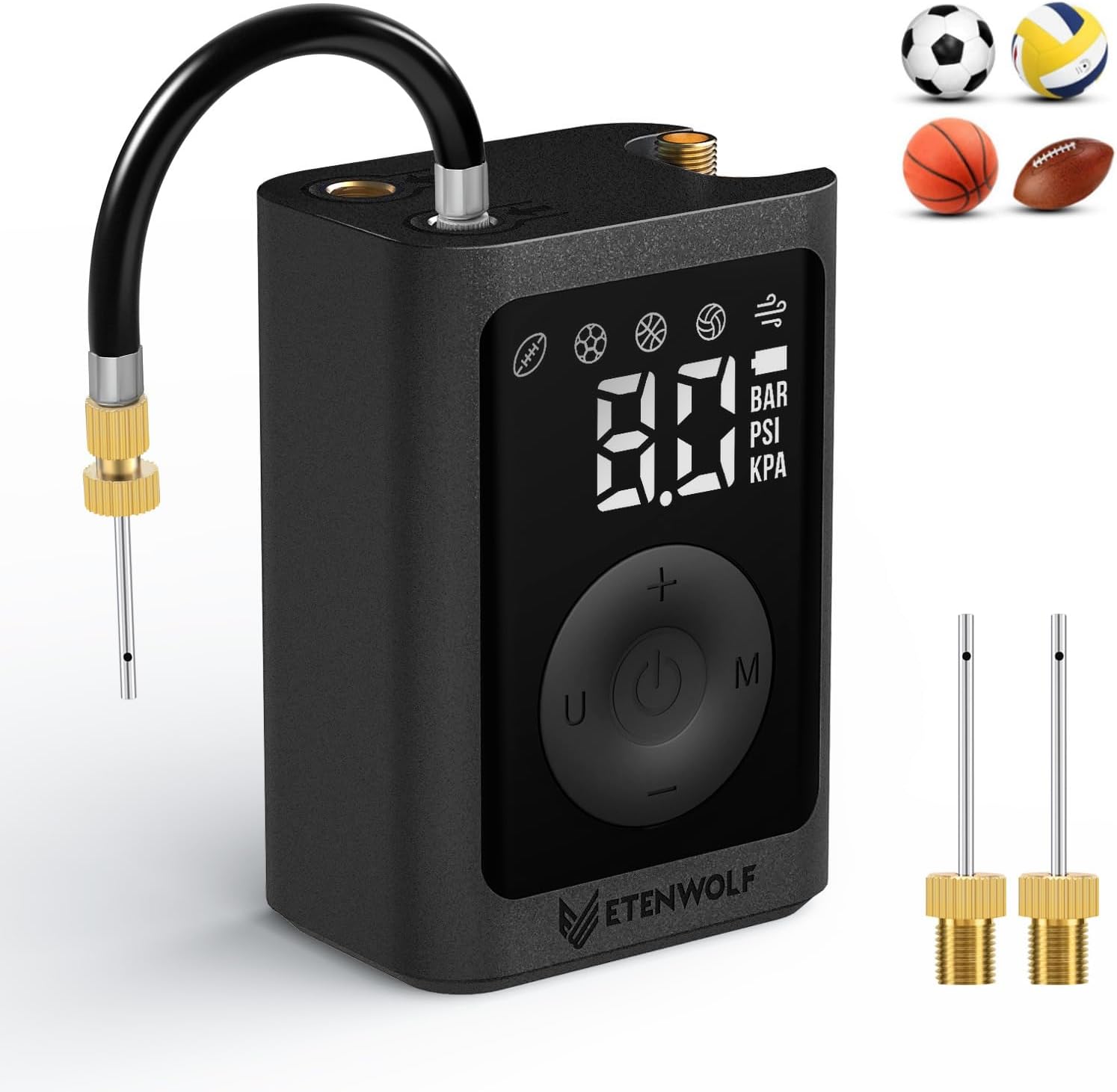 ETENWOLF P300 Plus electric basketball pump with inflation and deflation air pump, compact and portable for sports balls.
