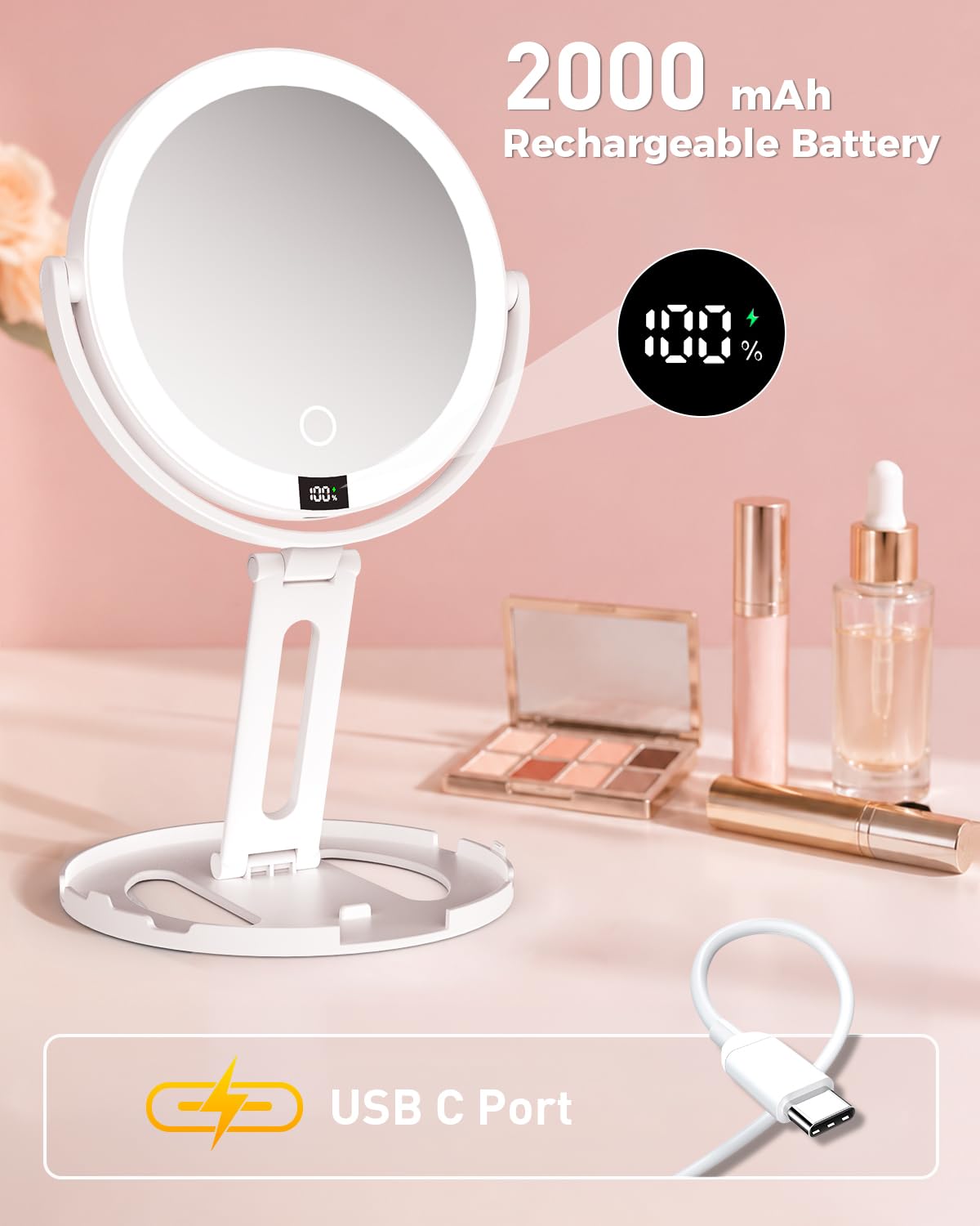 Foldable Travel Makeup Mirror with Light and Magnification - VEXOOX Official Imagery - 7