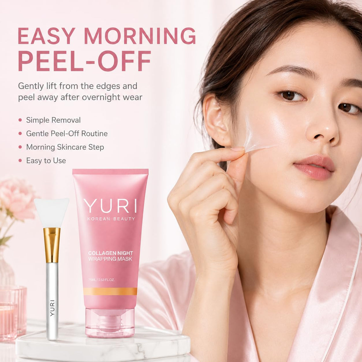 Official YURI Collagen Overnight Wrapping Peel Off Face Mask - BIeue Soothe Official Imagery - 5