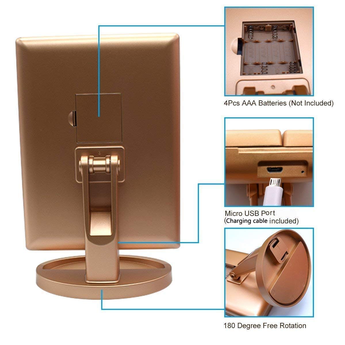 Floor Mount Tri Fold Lighted Vanity Mirror with 21 LED - deweisn Official Imagery - 4