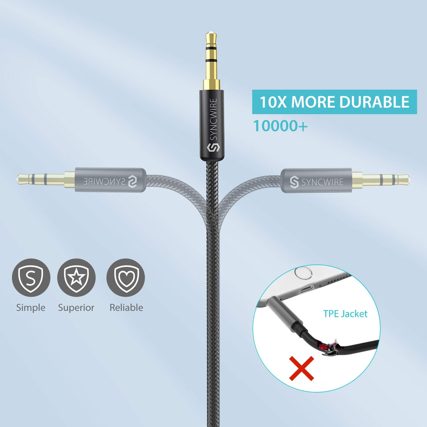 Syncwire 3.5mm Male to Female Stereo Audio Extension Cable     Ny by SYNCWIRE - Angle View 4