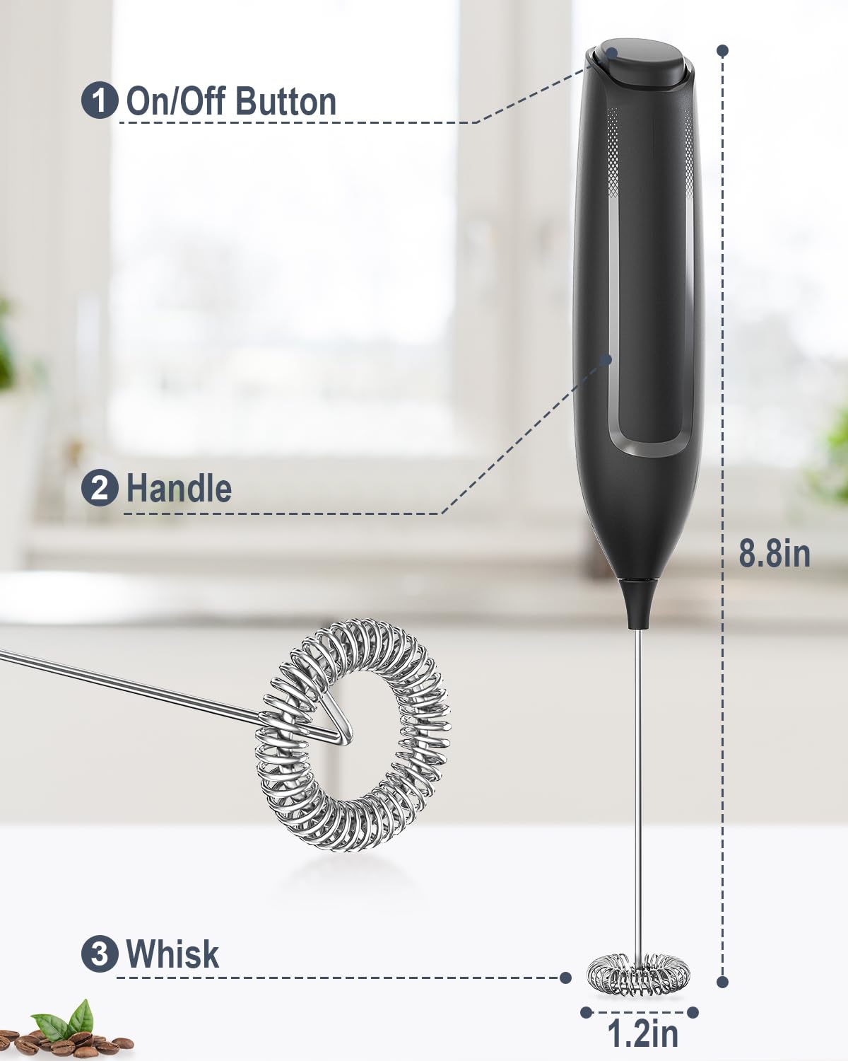 JIMYIU Milk Frother Handheld Battery, Electric Foam Maker Frother by JIMYIU - Angle View 7