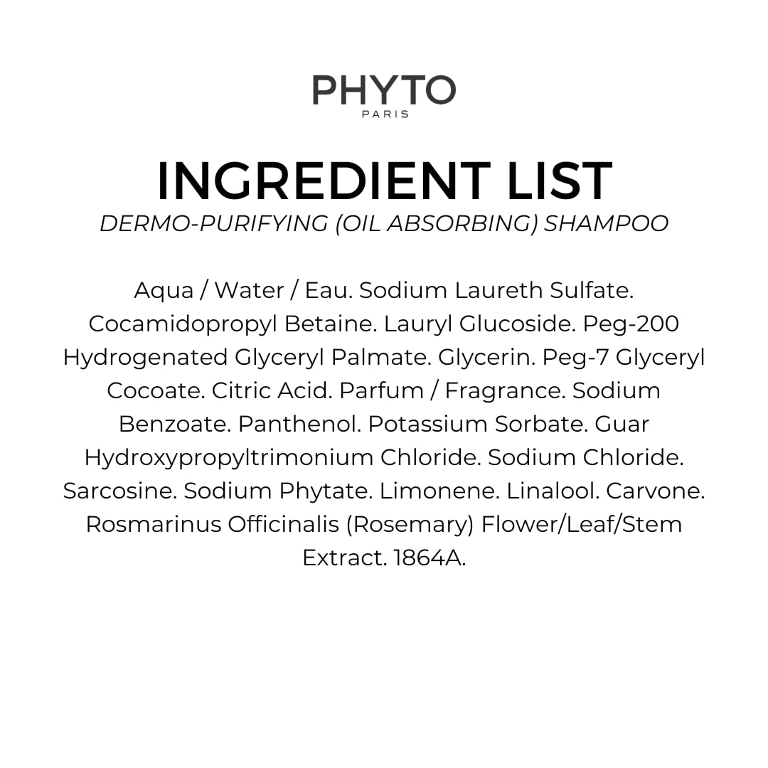 PHYTO Scalp Solutions Oil Absorbing Shampoo - Clarifying & Purifying for Oily Scalp, Removes Buildup & Excess Sebum - Silicone-Free, Refreshing Formula - 8.45 fl oz