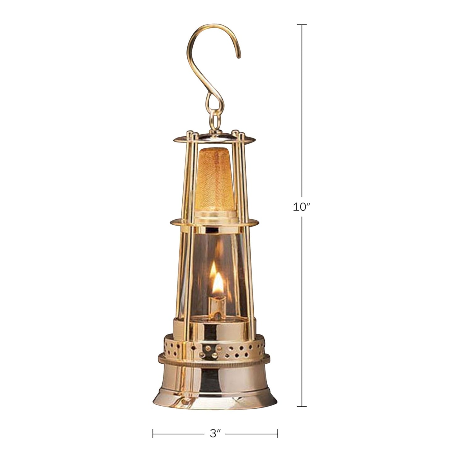 10-inch brass miner's oil lamp with glass chimney, vintage-style lighting fixture by Kings County Tools