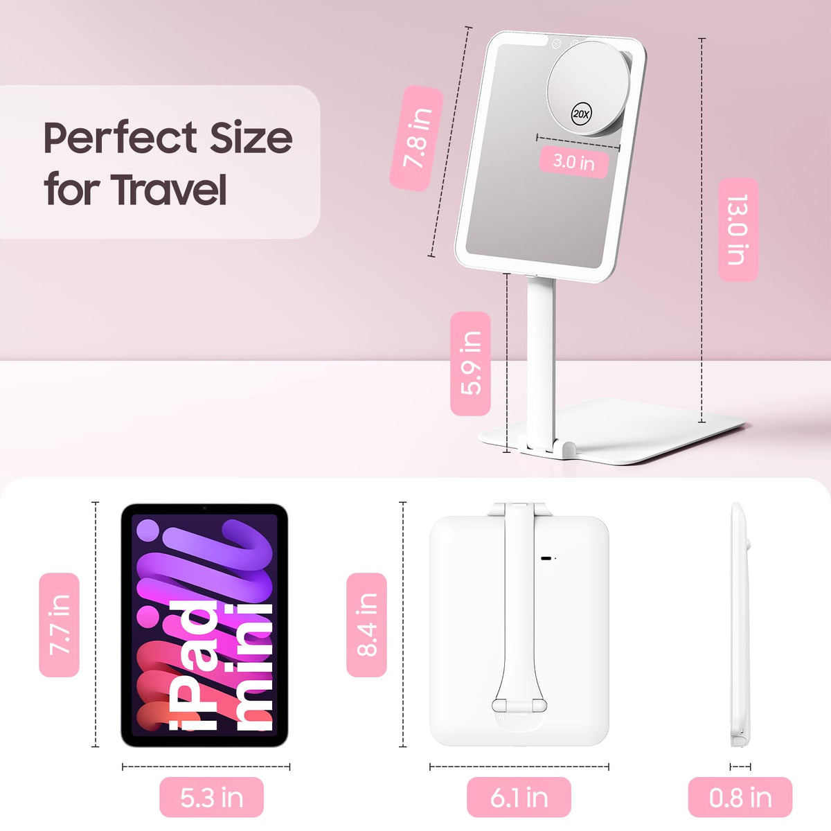Foldable Travel Makeup Mirror with Lights 20X Magnifying - Benbilry Official Imagery - 3