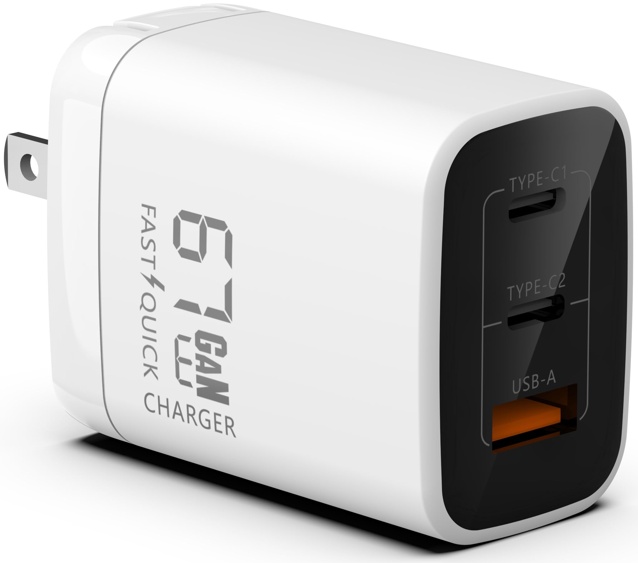 Fast 67W Dual USB-C Plus USB-A Charger - GaN Power Delivery - Fast Compact Power Adapter for Laptops, Smart Phones, Tablets and Thousands of Other Devices (White, 67W)