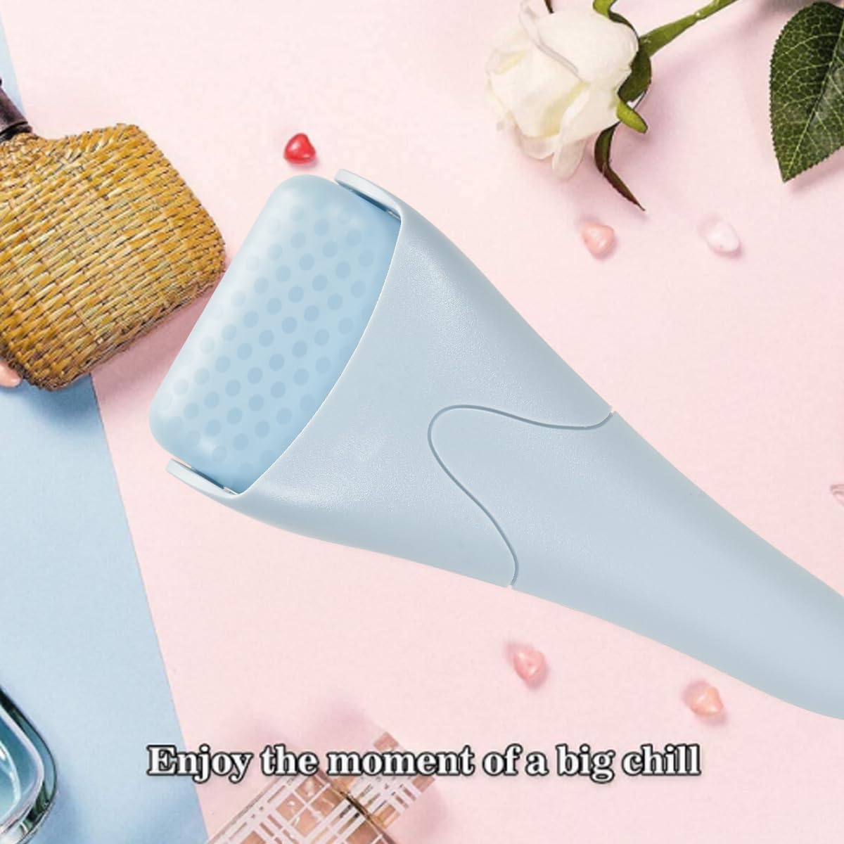 Fronnor ice roller for face and eyes, cooling massager with metal roller ball, used for skin soothing and refreshing.