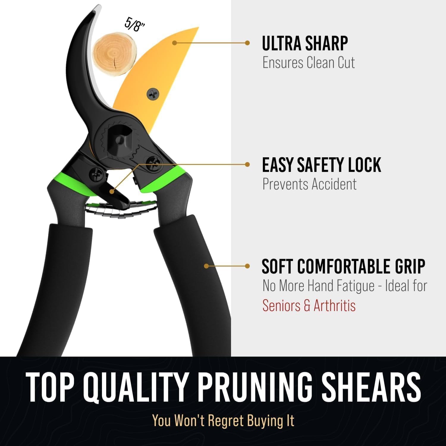 Craft911 ultra sharp Japanese steel pruning shears with ergonomic handle for easy cutting, ideal for weak or weak-handed users.