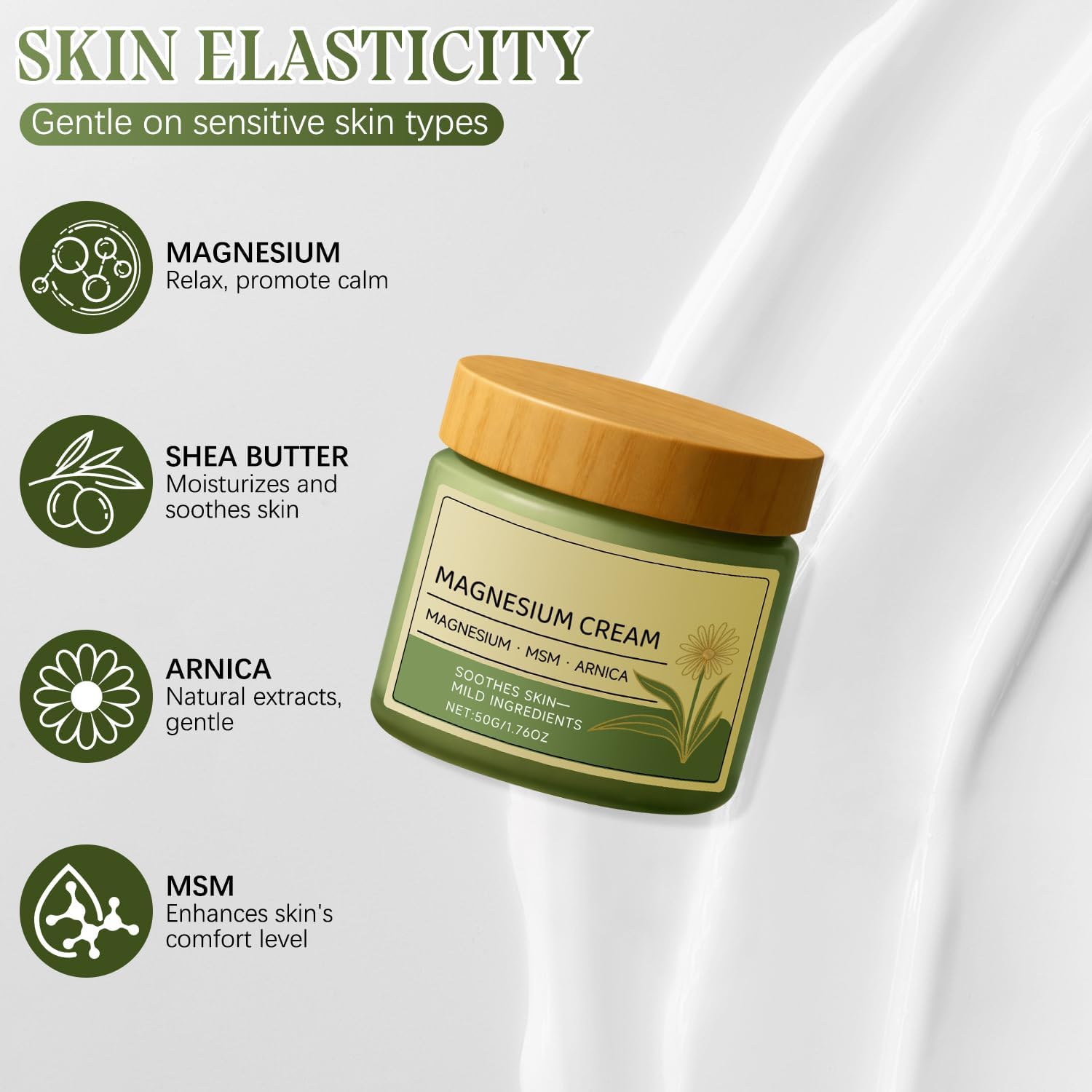 ScontLuy Magnesium Cream with MSM and arnica in two 50g jars, skin moisturizer for soothing and hydration.