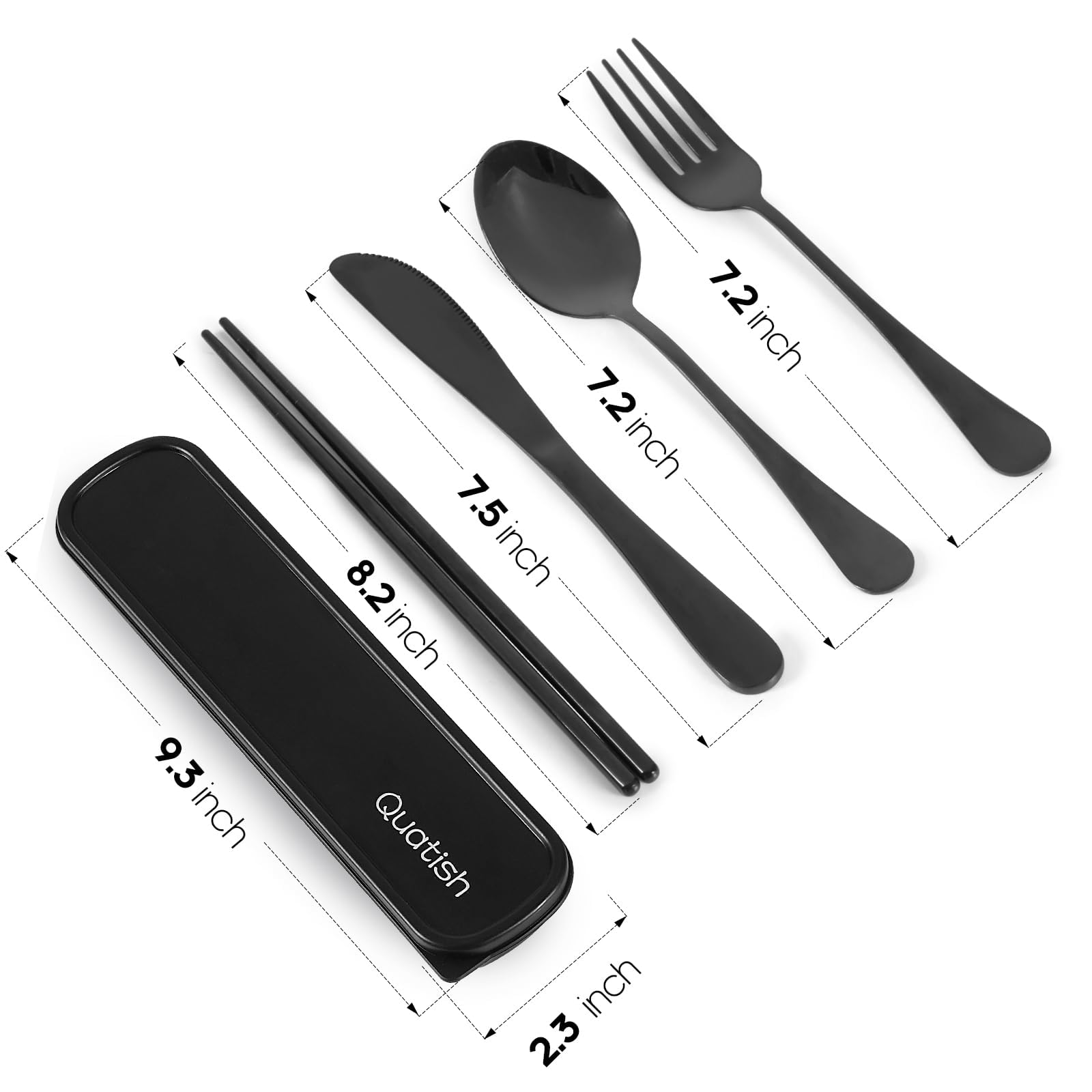 Quatish 5 Piece Travel Utensils with Case, Portable Cutlery Set, by Quatish - Angle View 3