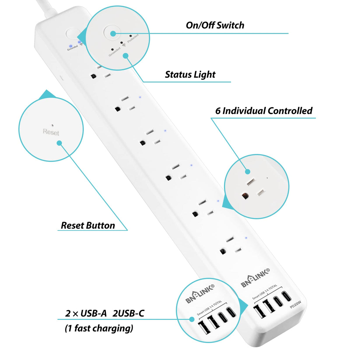 BN LINK Smart Plug Power Strip Surge Protector with 6 - BN-LINK Official Imagery - 8