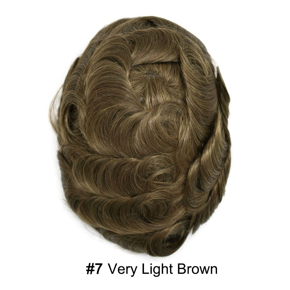 Curve Hair men's monofilament wig in very light brown, 7x9 inches, designed for a natural look and comfortable fit
