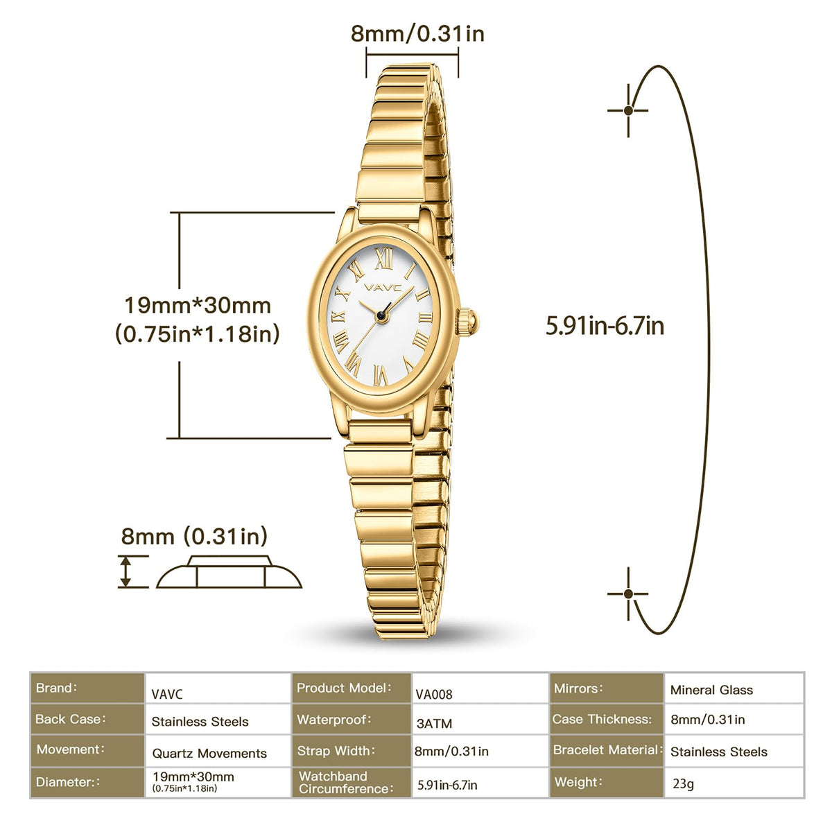 Small Gold Watches for Women Analog Womens Watch with - VAVC Official Imagery - 5