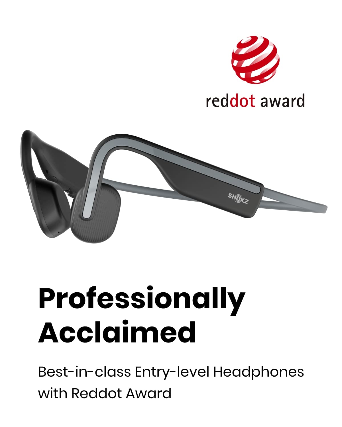 SHOKZ OpenMove open-ear Bluetooth sport headphones in grey with bone conduction design, suitable for running and workouts.