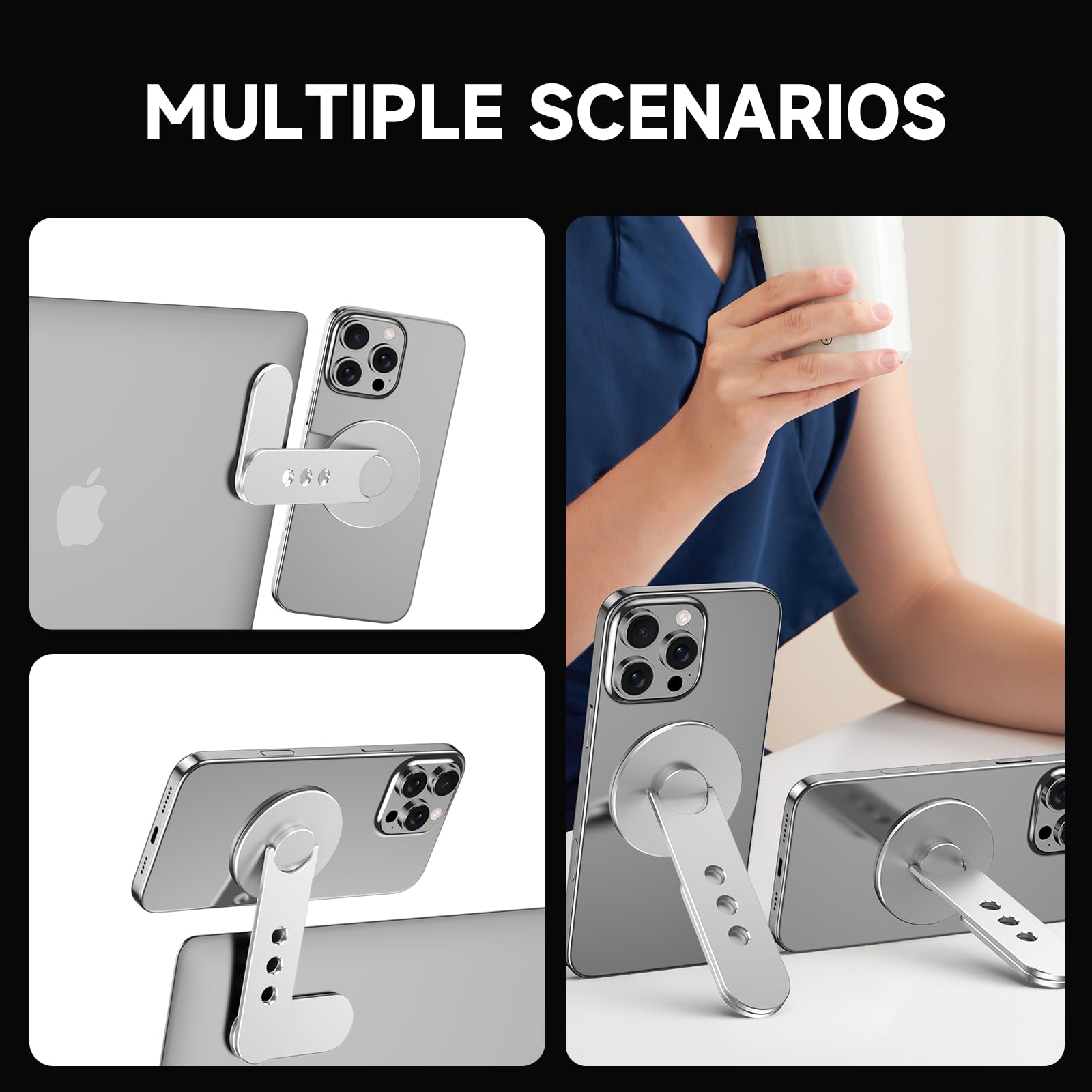 Tongyu portable electronic device stand with rotating phone mount for MacBook and monitor, compatible with iPhone, Samsung, Android devices.