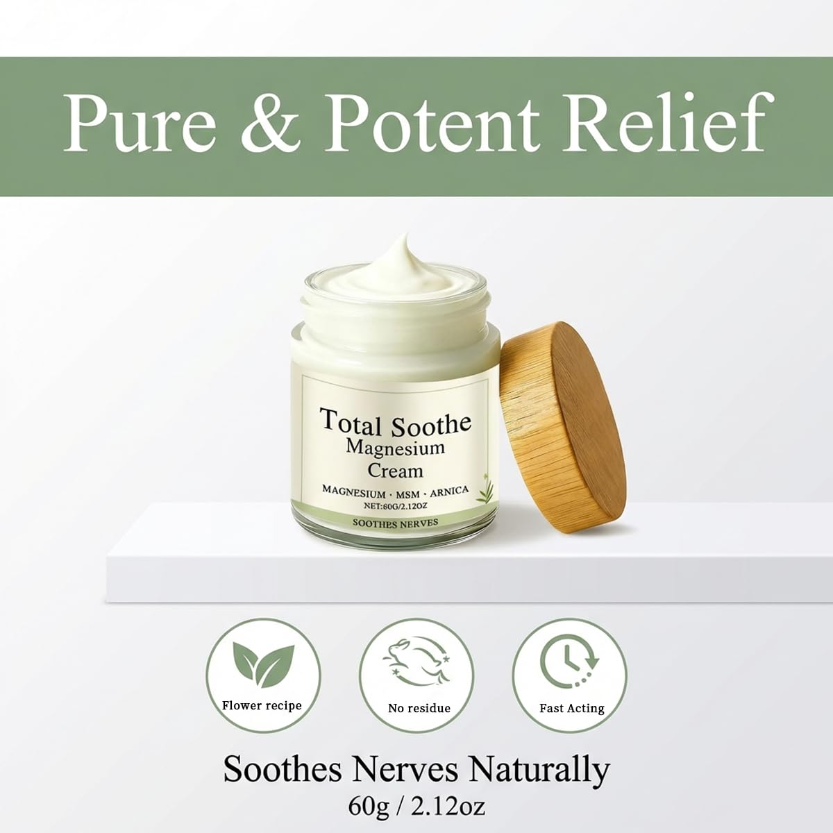 Total Relief Magnesium Cream with MSM and arnica in a 2-pack, shown in a natural application on skin.