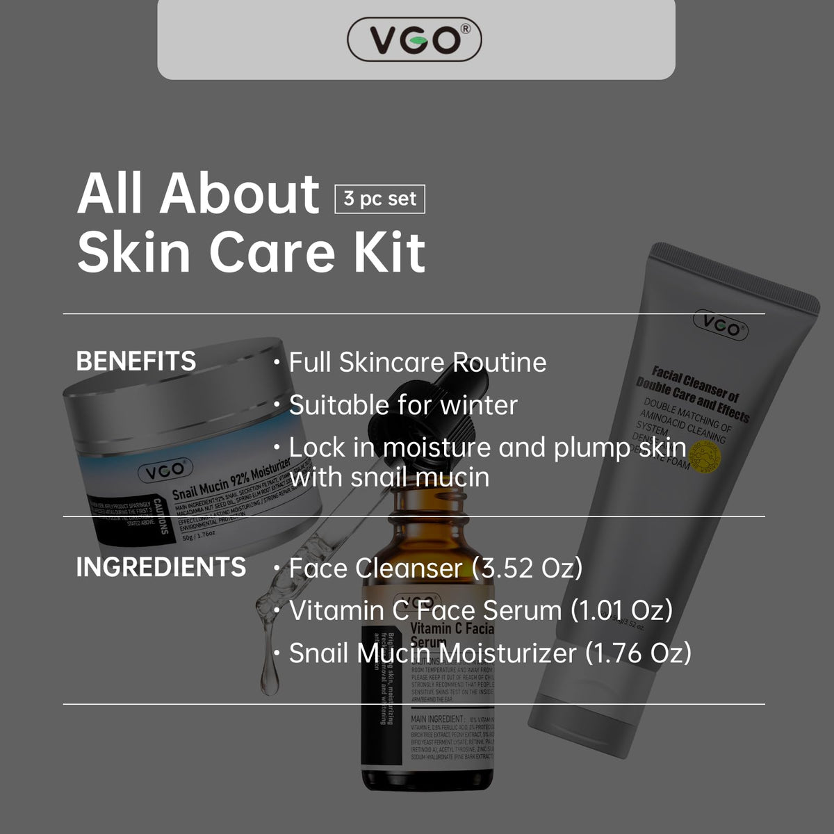 VGO Skin Care Set with Snail Mucin 92 Moisturizer 1 76 Oz - VGO Official Imagery - 4