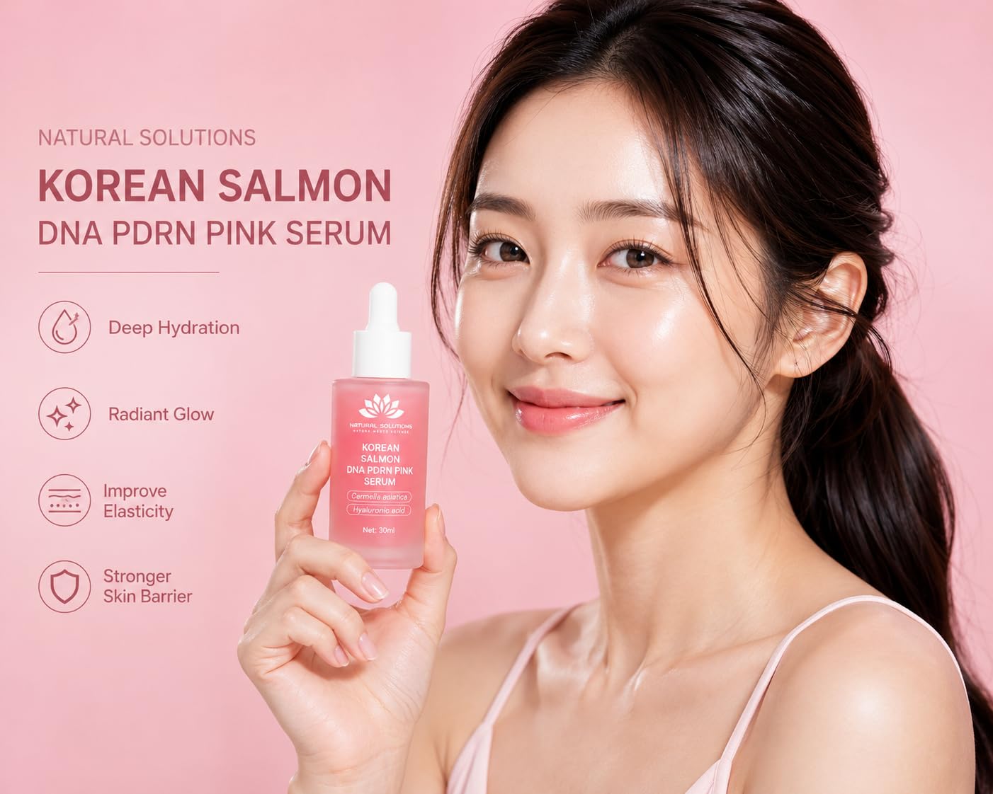 Korean Salmon DNA PDRN Pink Serum, Hyaluronic Acid, Peptides, - Natural Solutions Nature Meets Science
