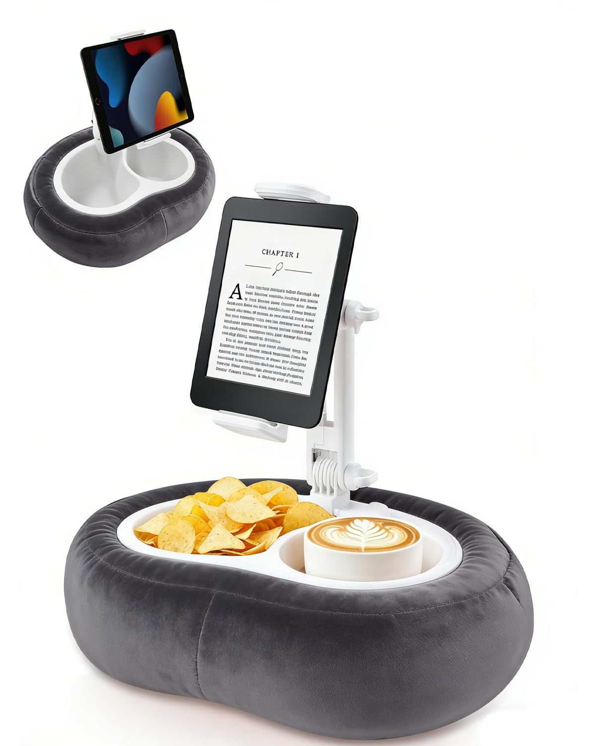 Miledi Tablet Pillow Stand for Bed with Detachable Snack Bowl, Black - View 1