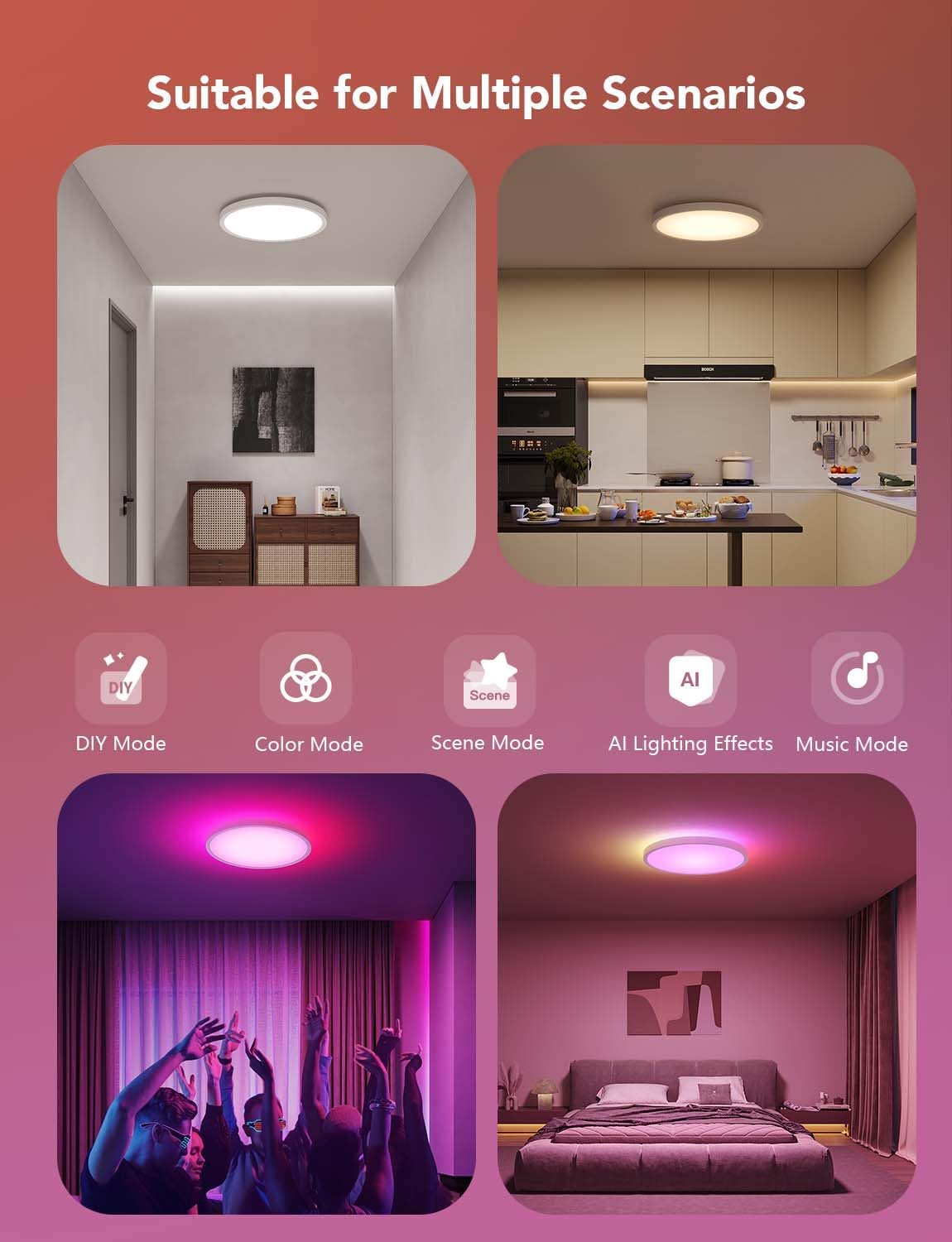 Govee Smart Ceiling Light, RGBIC 2400LM 2700K-6500K 12 Inch 1 Pack White - Govee Official Product View 7