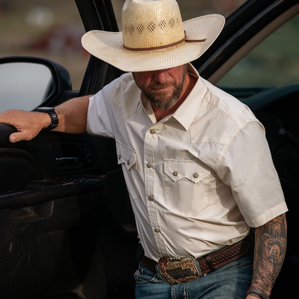 Dubinik® Pearl Snap Western Shirt for Men Short Sleeve 2 Sawtooth Pocket - Dubinik Official Product View 3