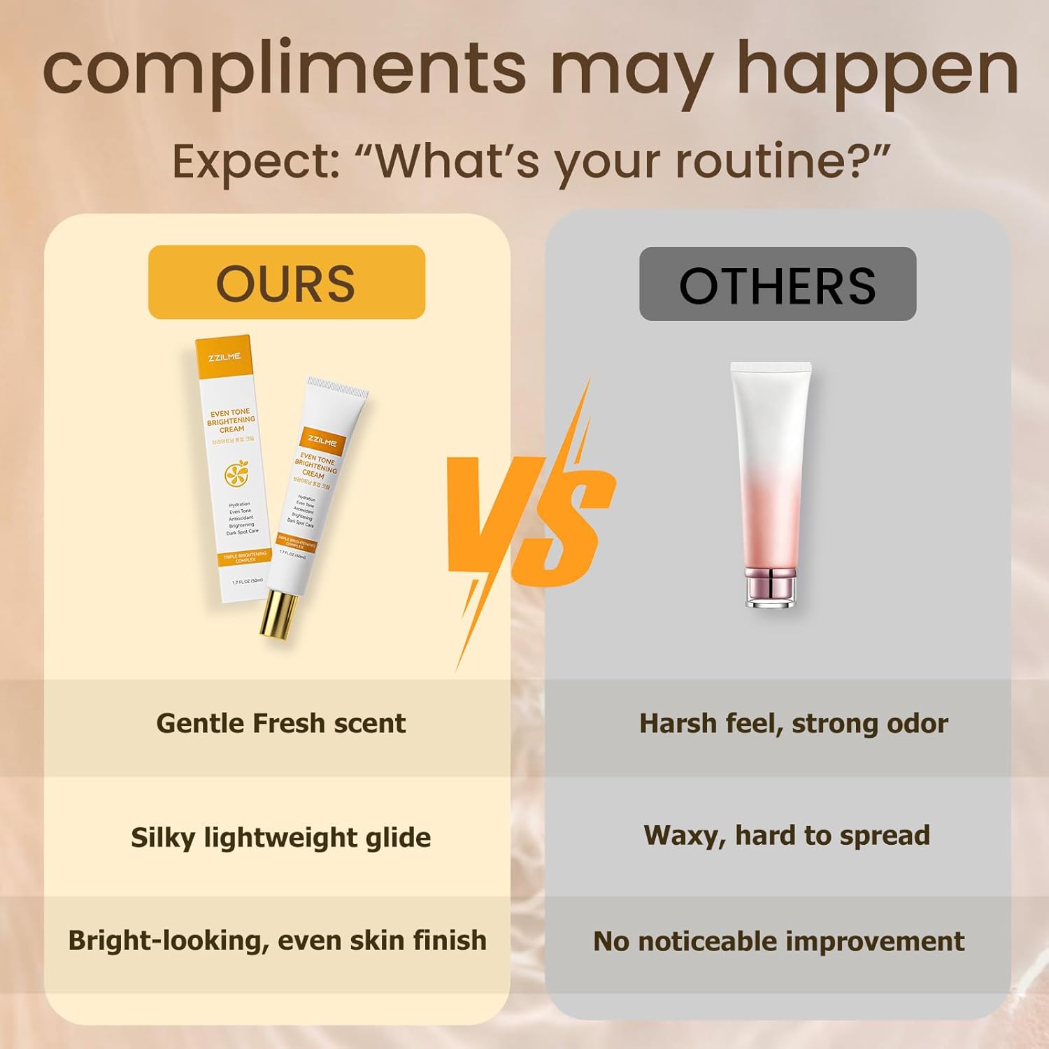 ZZILME brightening cream for face, body, and underarms with niacinamide, showing the cream jar and application on skin