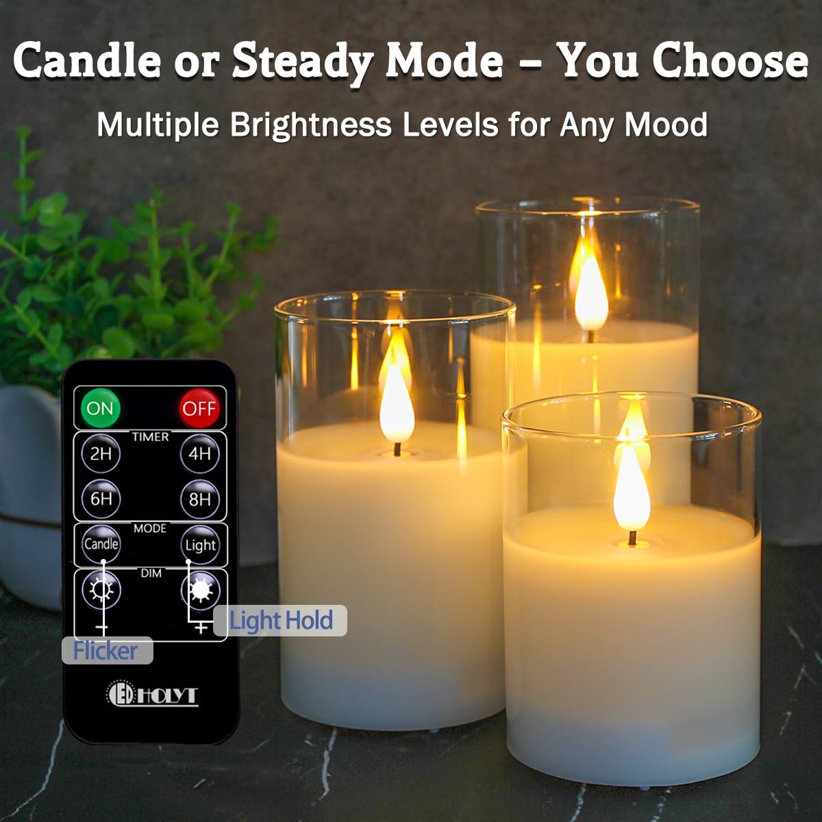 Glass Rechargeable LED Flickering Flameless Candles with - LEDHOLYT Official Imagery - 5