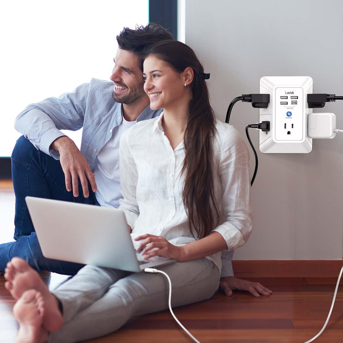 Lvetek 5 Outlet Extender Multi Plug Wall Outlets with 4 USB Charg by Lvetek - Angle View 3