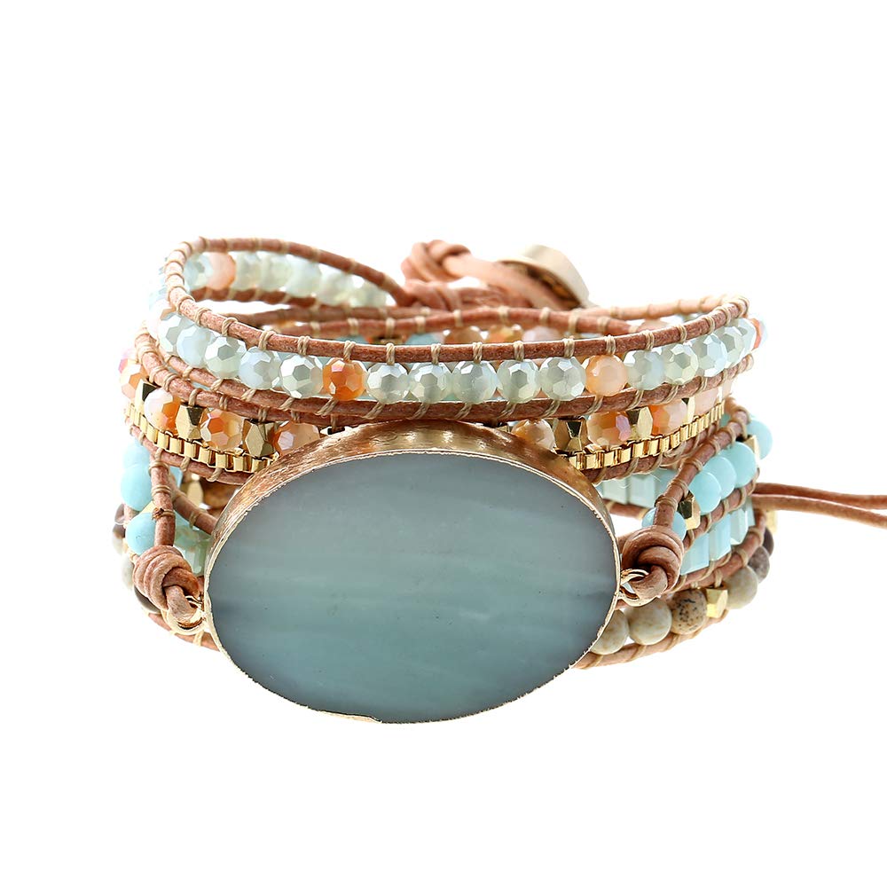 Wrap Bracelets for Women Natural Stone Boho Leather Jewelry - Plumiss Official Imagery - 2