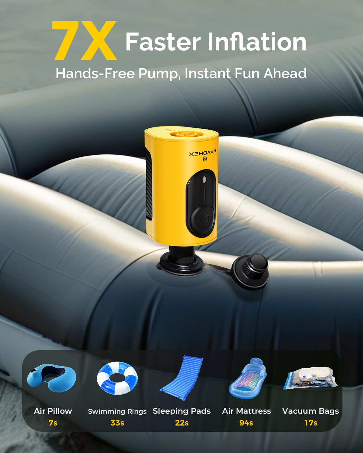 HYVOHEX Portable Air Pump for Inflatables,8000mAh Ultra Fast Air Mattr - View 3