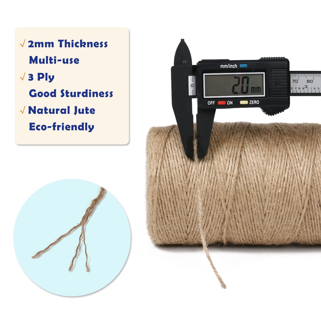 SMART&CASUAL 2mm Natural Jute Twine String Thin for Craft Plant G - SMART&CASUAL Official Product View 4