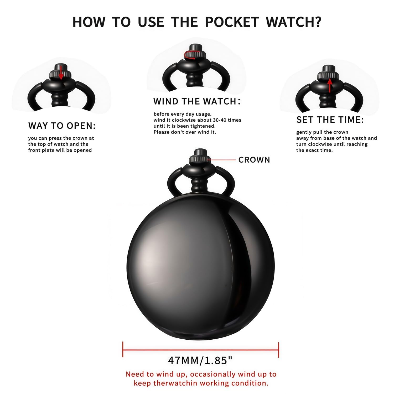 Kchss Mechanical Pocket Watch with Chain - Retro Smooth Classic Handwi - View 6