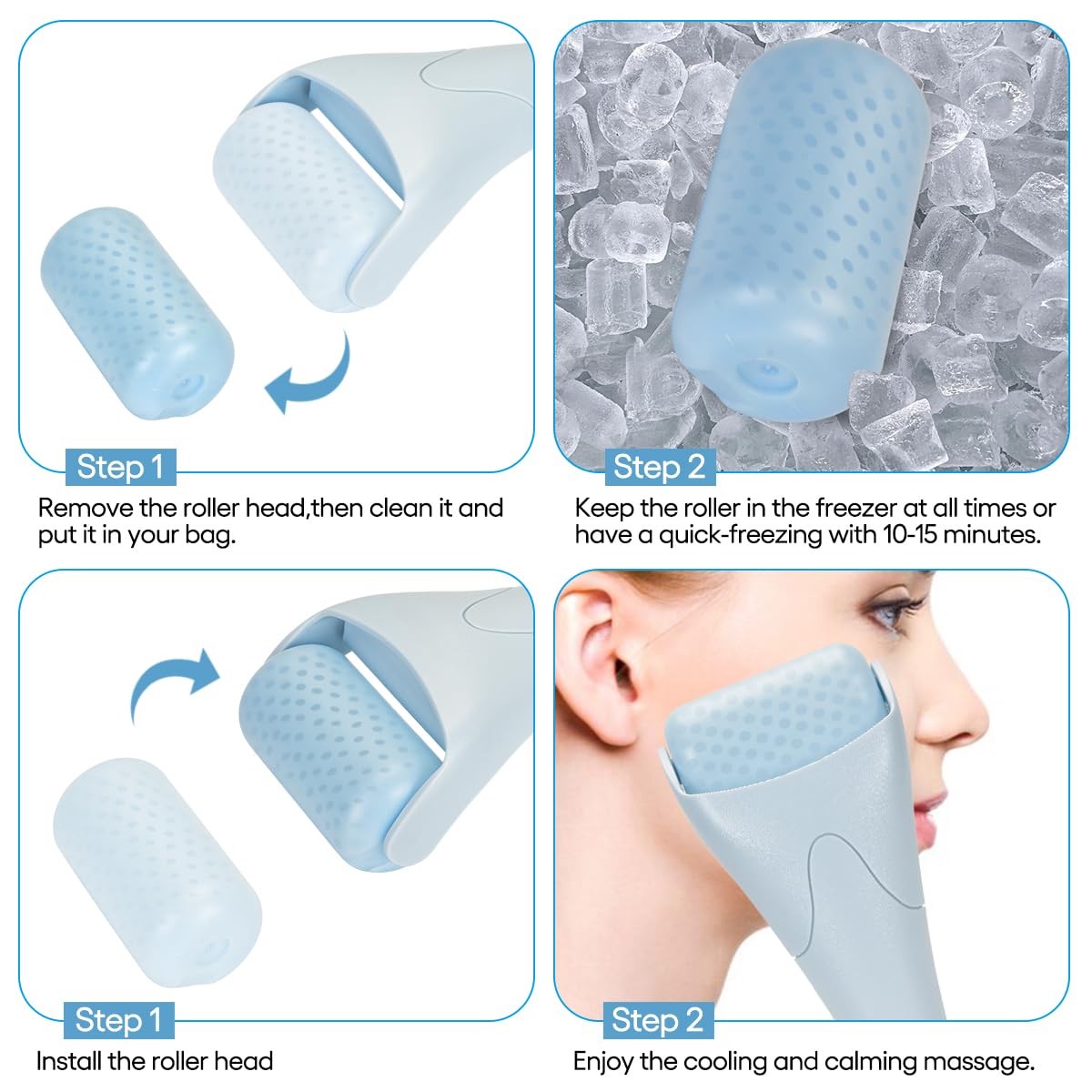 Fronnor Ice Roller for face and eyes, cooling massager with dual roller design for soothing skincare and puffiness reduction.