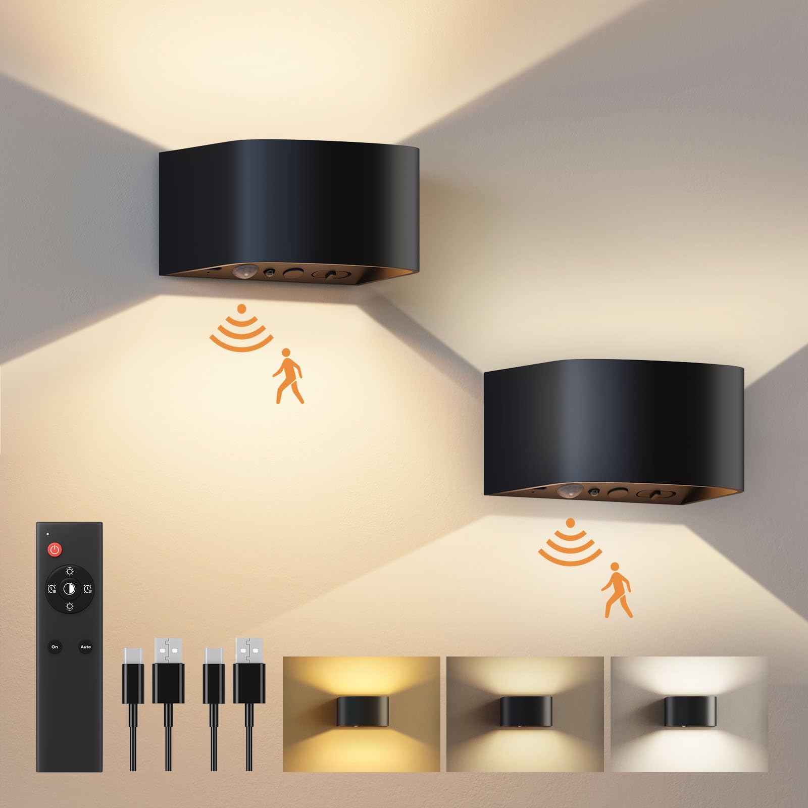 FULEN Motion Sensor Wall Light with Remote Control 3 Colors Wireless Wall Lamp L - FULEN Official Product View 9