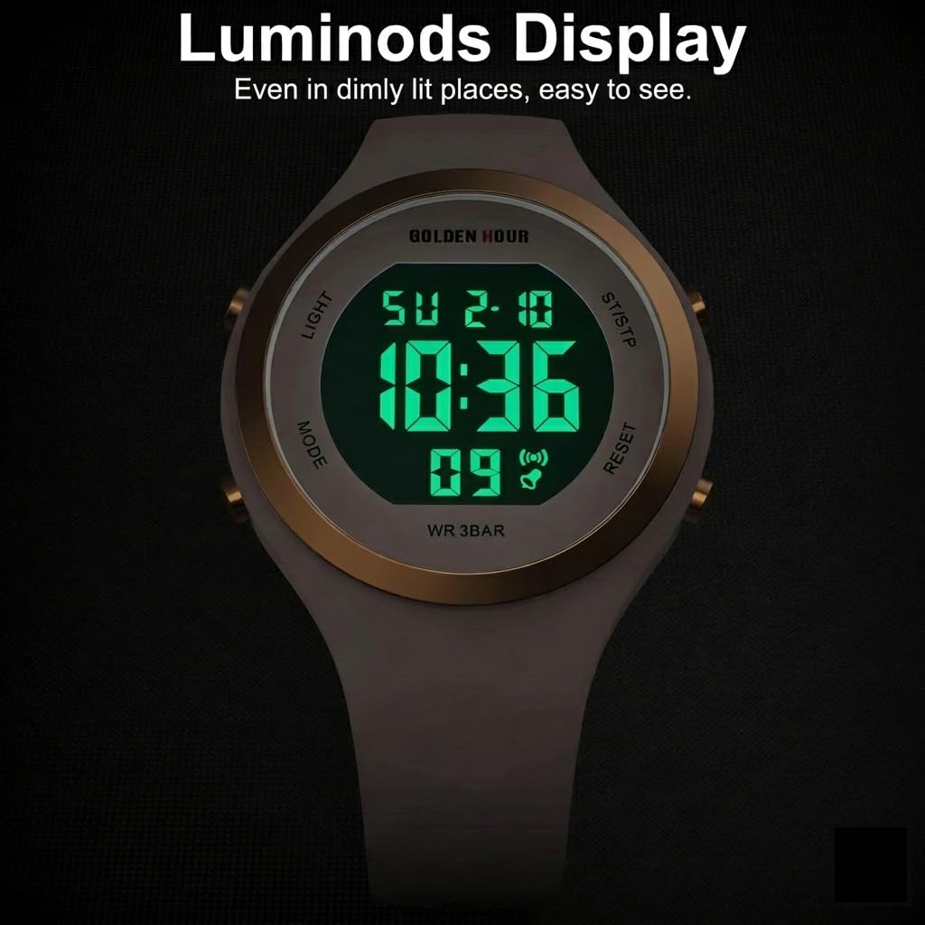 GOLDEN HOUR Waterproof Sport Women's Digital Chronograph Silicone Stra - View 5