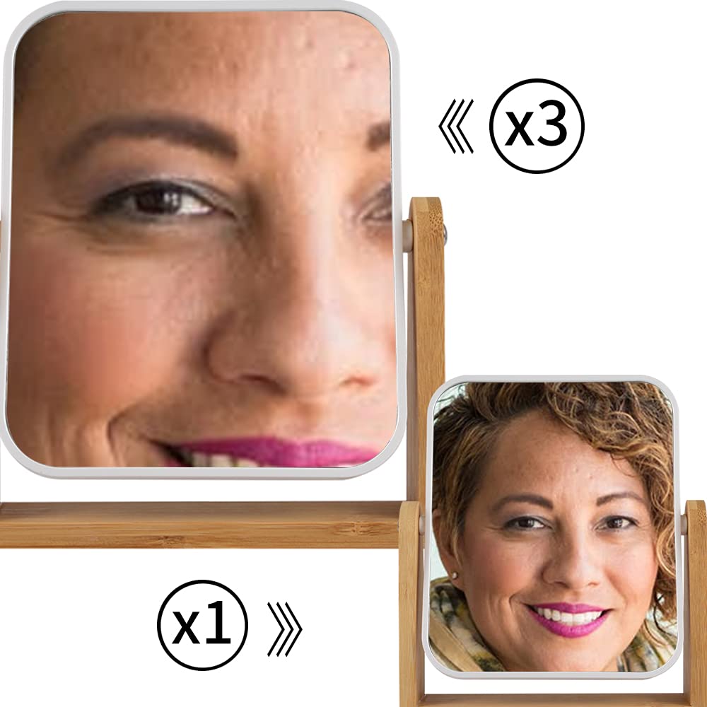 Makeup Mirror with Natural Bamboo Stand 1X 3X Magnification - YYPDC Official Product Imagery - 5