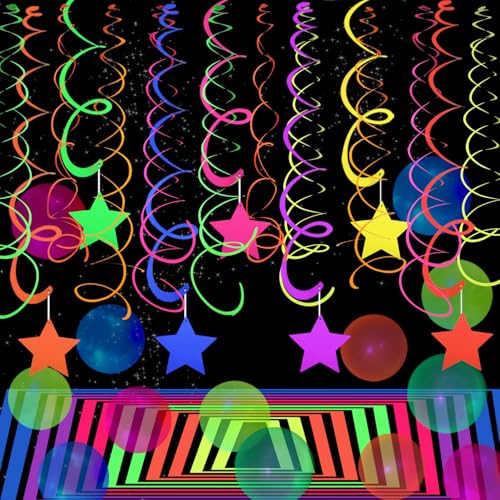 56 Pieces UV Hanging Swirls Decorations Paper Neon Streamer for - Product Imagery