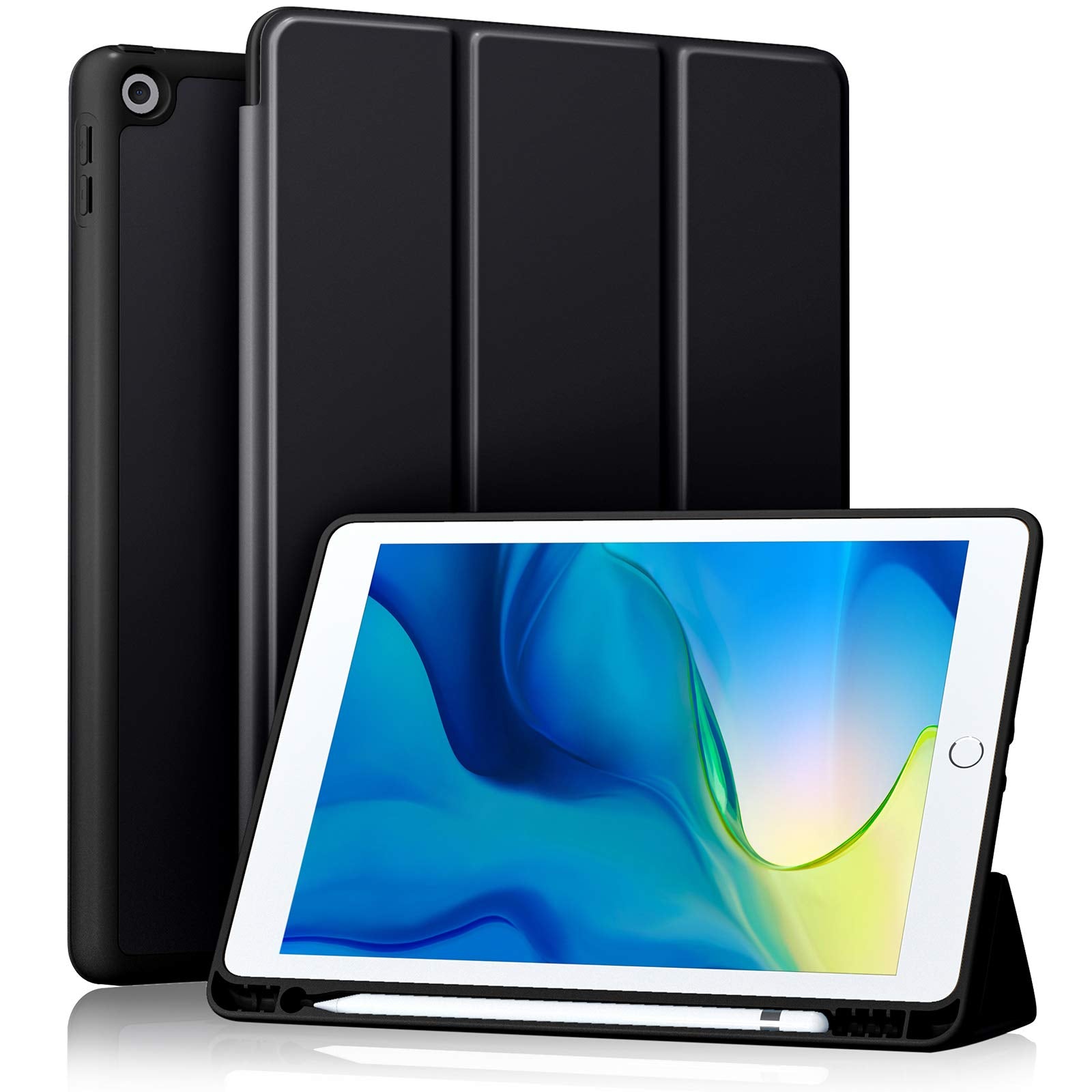 Black Akkerds case for iPad 9th, 8th, and 7th generation 10.2-inch tablet, showing protective cover with textured surface.