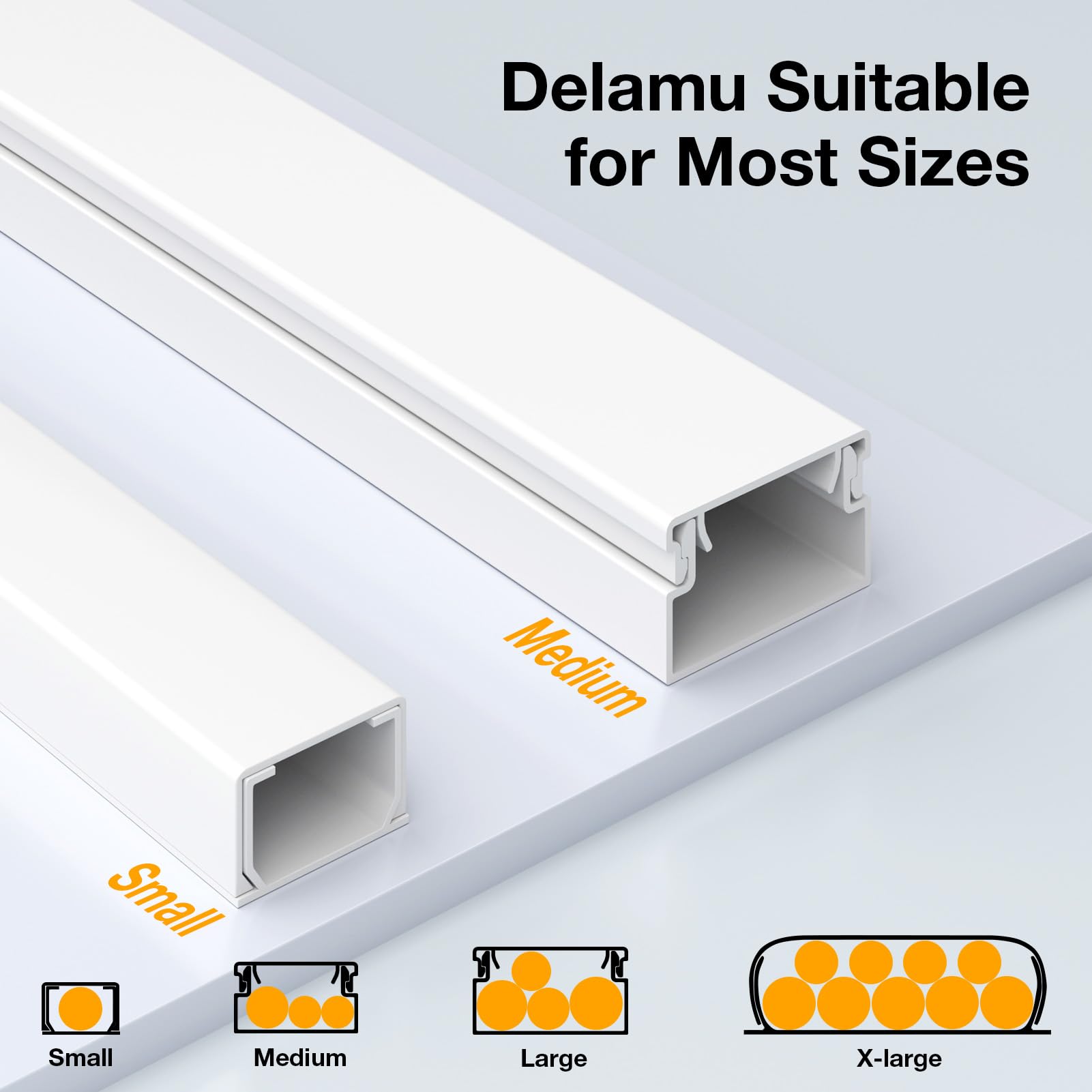 Delamu cord management cover for wires, 157-inch white cable hider on wall, sleek cable raceway kit for TV and electronic wires