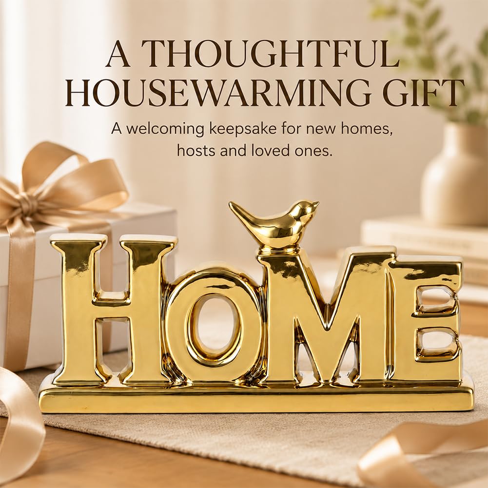 Gold HOME Sign Decor 9 8 Ceramic Shelf Decor with Bird for - UANYEMON Official Imagery - 8