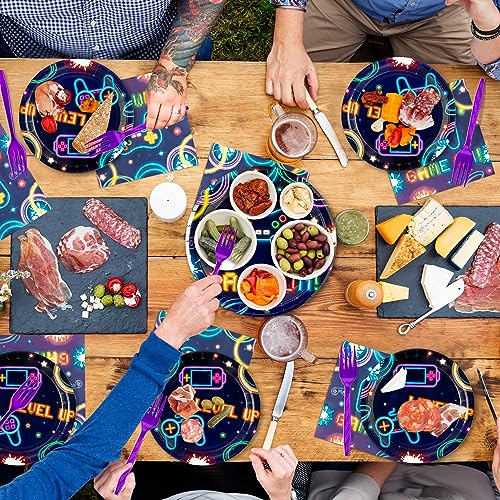 96Pcs Video Game Party Plates Supplies Neon Game On Party - Product Imagery