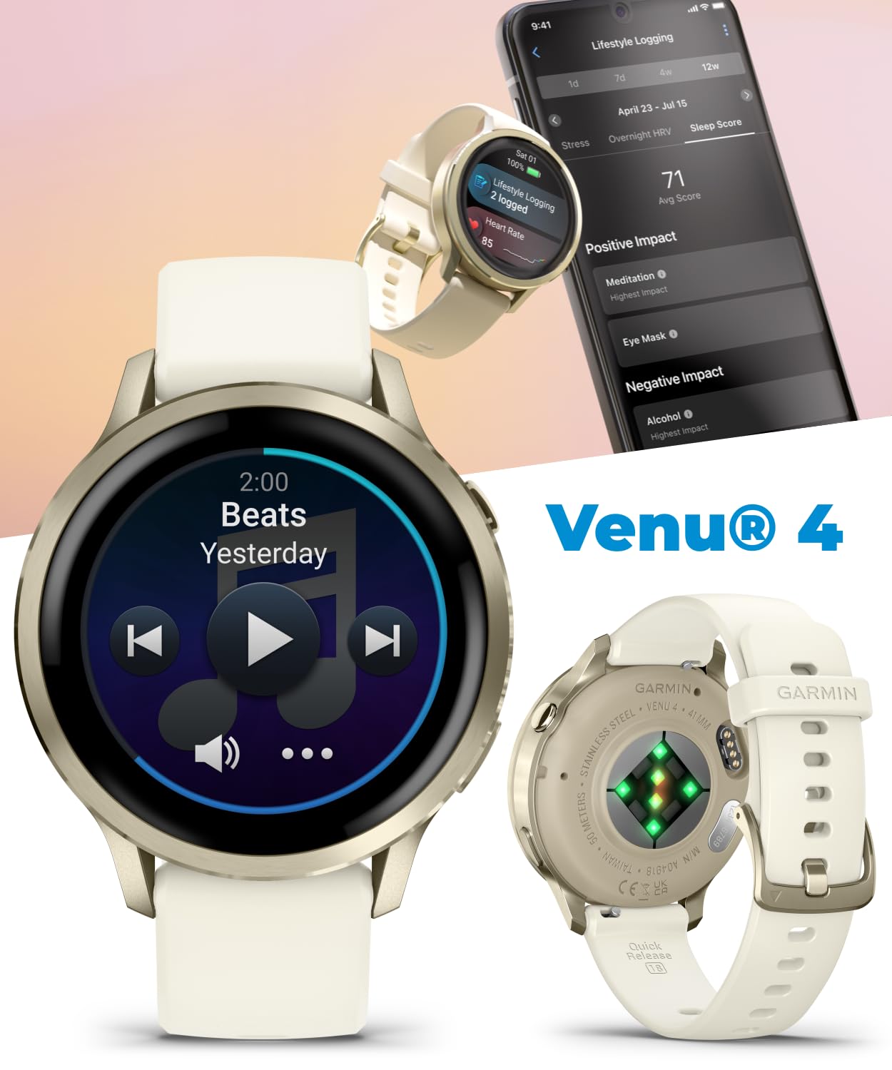 Garmin Venu 4 41mm AMOLED Advanced Health & Fitness GPS Smartwatch, Br - View 4