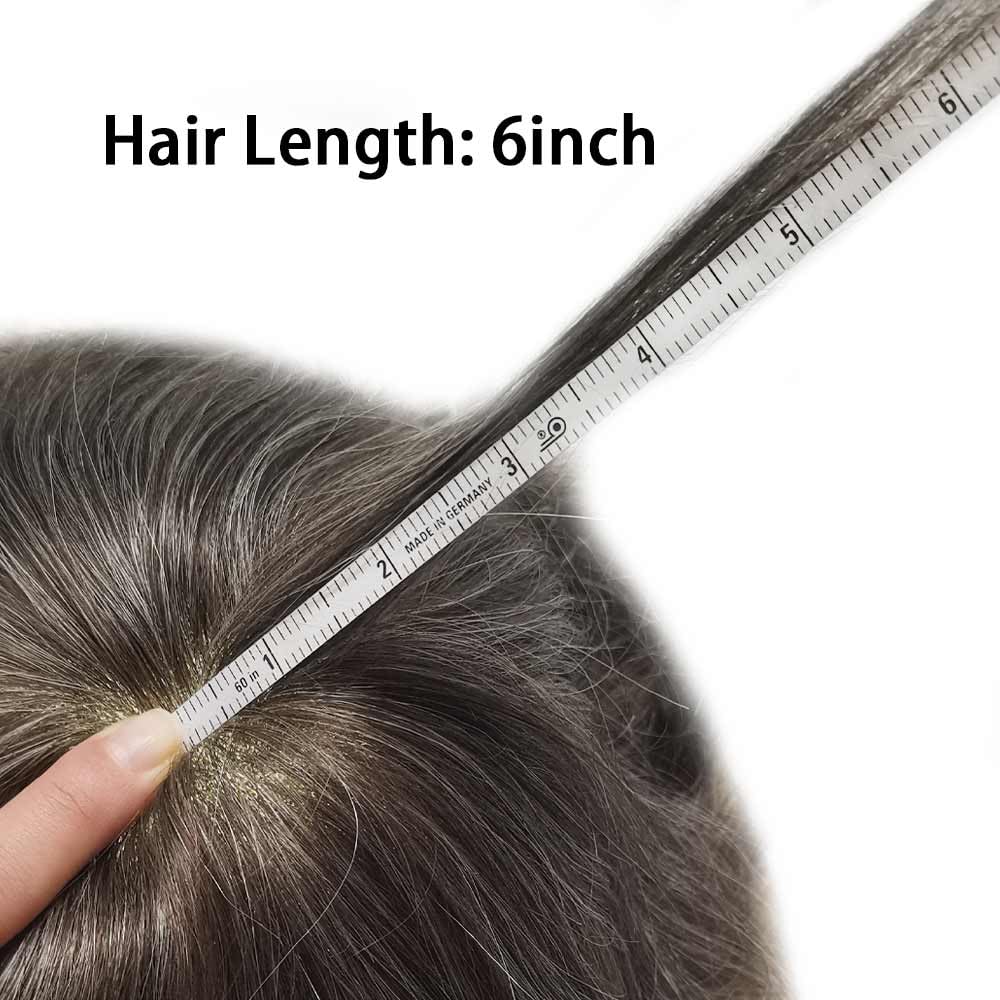Curve Hair Mens Toupee Human Hair Piece Replacement System Monofilament Wig Hair Unit for Men Durable Poly Coated Mens Hairpiece (#340 Dark Brown+40% Gray, 7"X9")