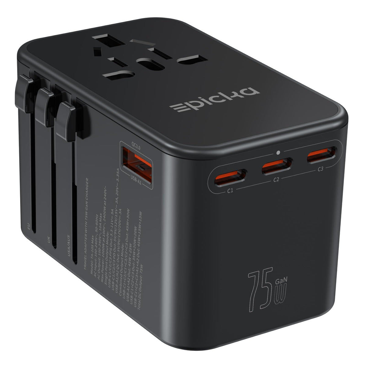 Epicka 70W GaN PD Universal Travel Adapter 3USB C 2USB A - EPICKA Official Imagery - 8