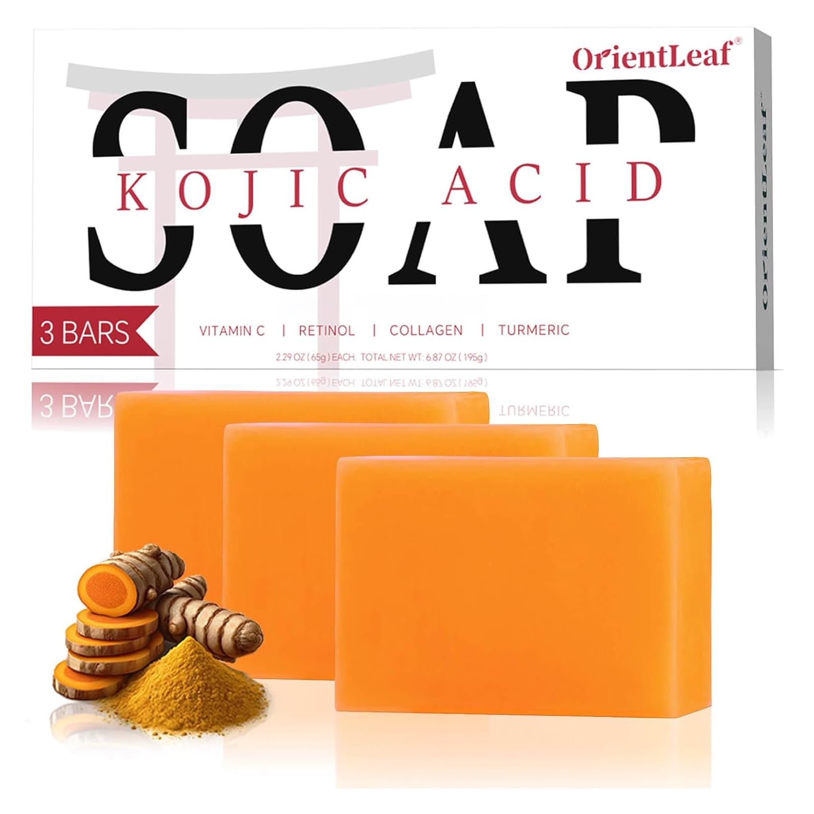Kojic Acid Soap, Turmeric Soap Bar for Dark Spots, 3 Pack - Product Imagery