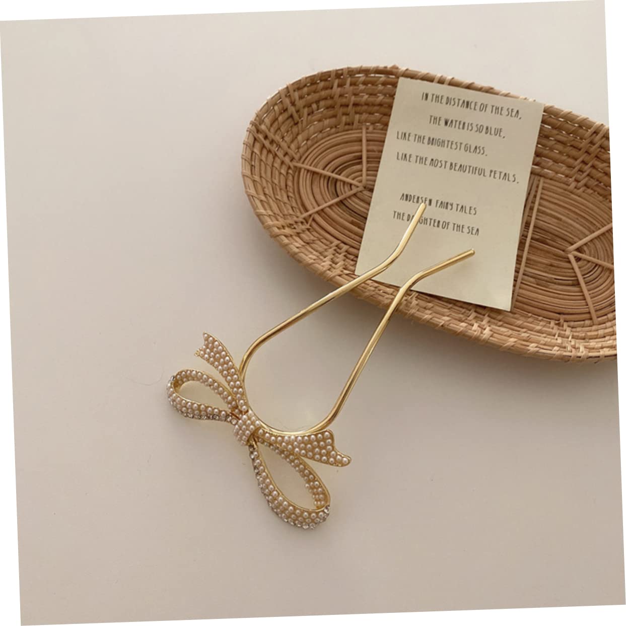 Gold Happyyami Pearl Bridal Hairpin with Bow Design, elegant wedding hair clip for special occasions.