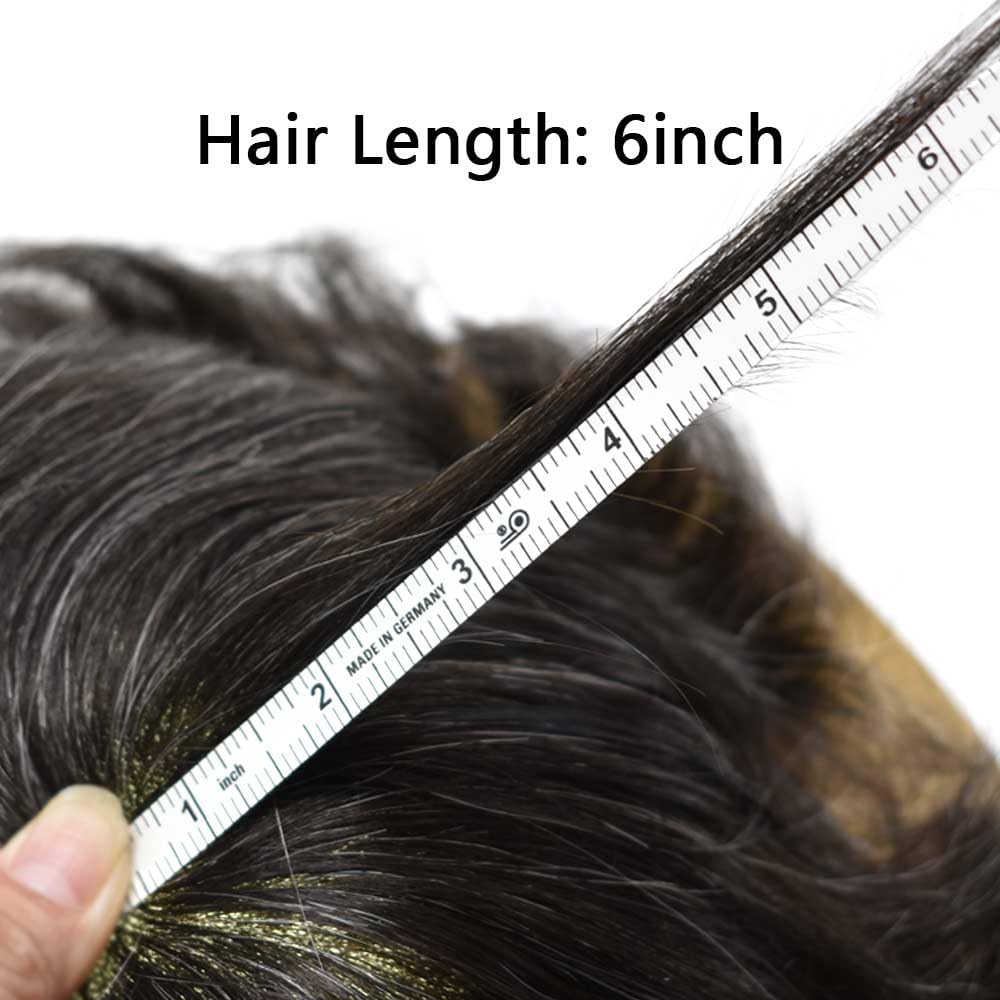 Curve Hair Mens Toupee Human Hair Piece Replacement System Monofilament Wig Hair Unit for Men Durable Poly Coated Mens Hairpiece (#1B30 Off Black+30% Gray, 7"X10")