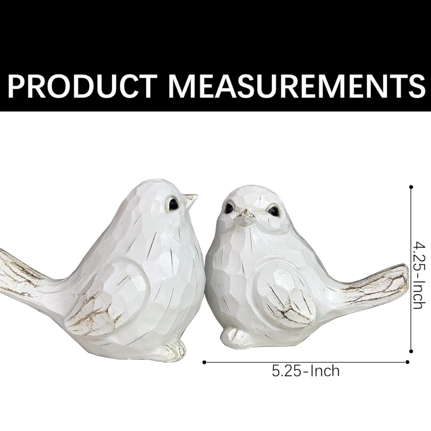 Set of 2 white bird sculptures for farmhouse home decor, featuring realistic bird statues by realideas.