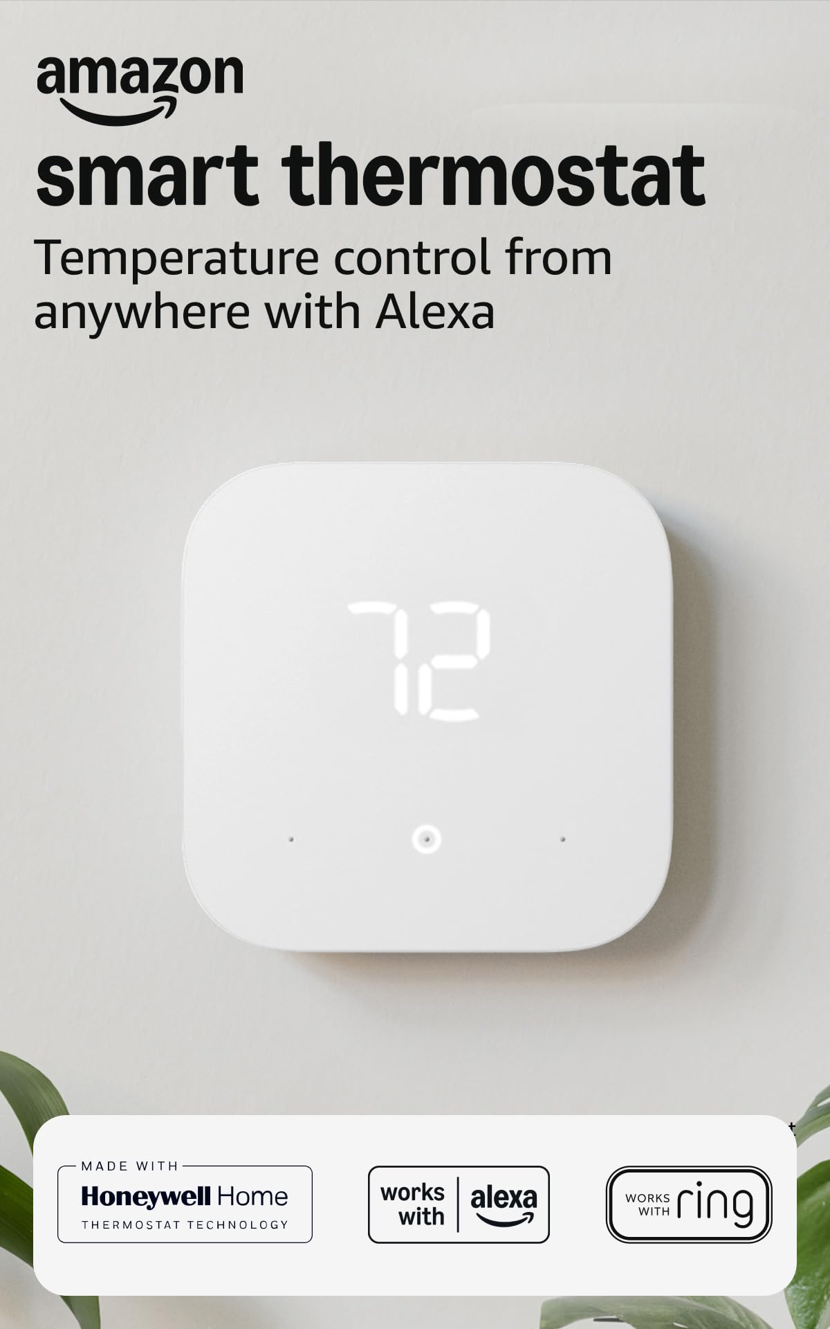 Amazon Smart Thermostat, Save money and energy, Works with Alexa and Ring, C-wir - Amazon Official Product View 1
