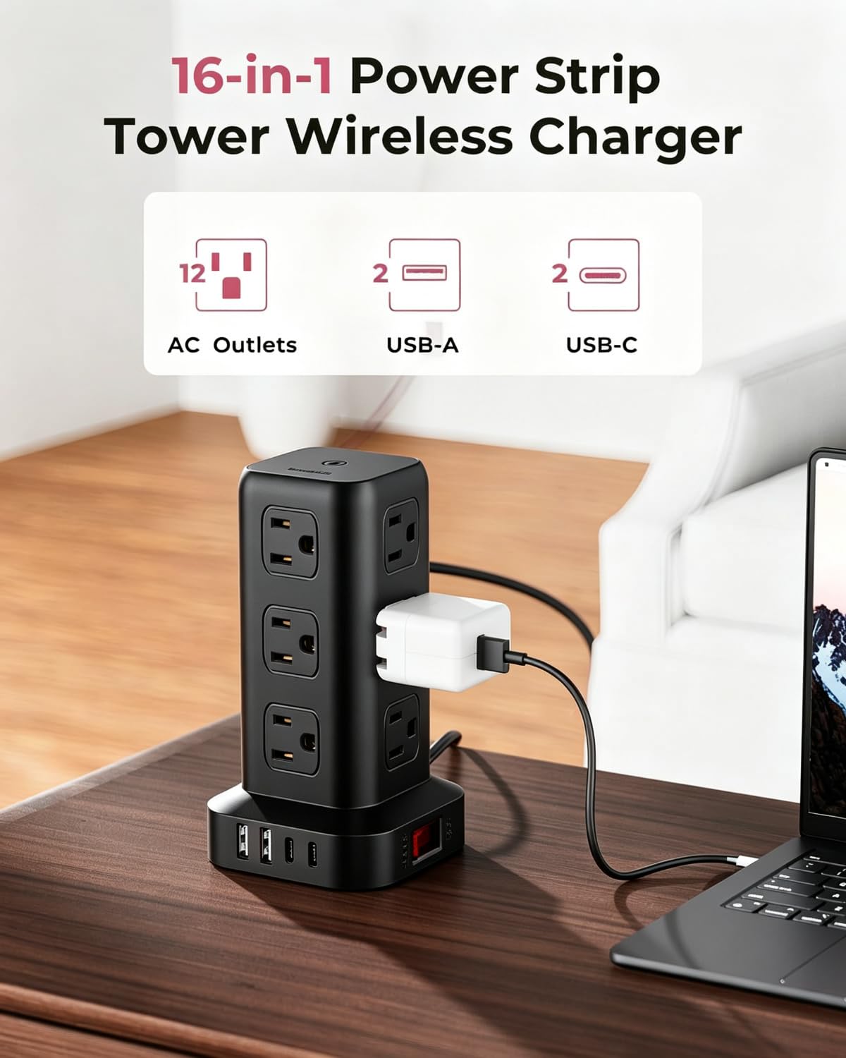 Power Strip 6 5 FT Cord Power Strip Tower with 4 USB Ports - SMALLRT Official Imagery - 3